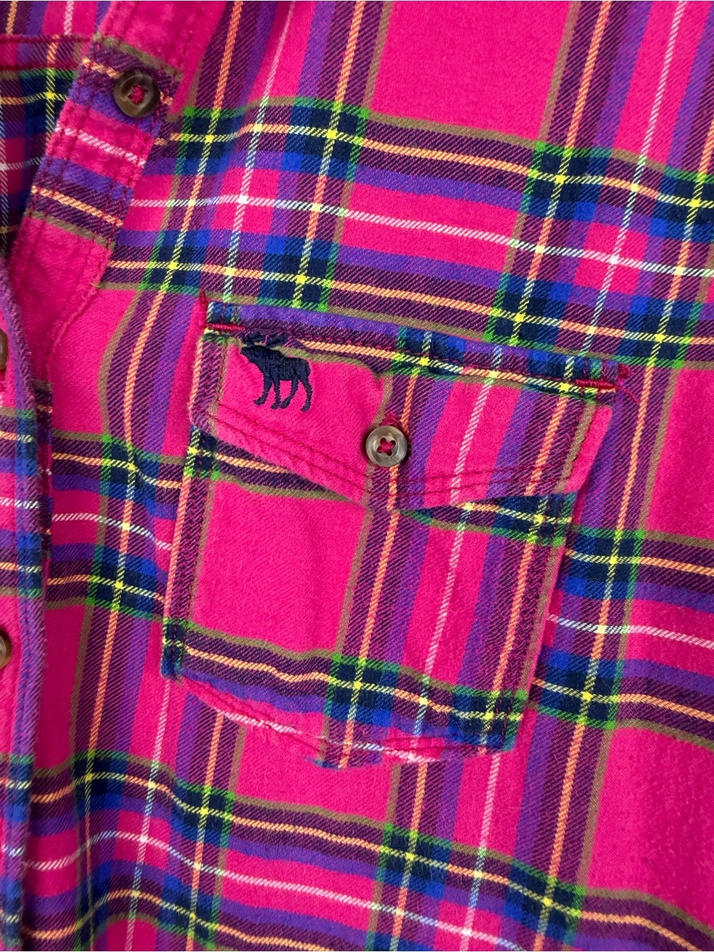 Abercrombie & Fitch Hot Pink Plaid Flannel Shirt - Picture 4 of 10